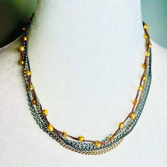 Premier Designs Multistrand Necklace Silver Tone Gold Tone Beaded Cord - Picture 1 of 3
